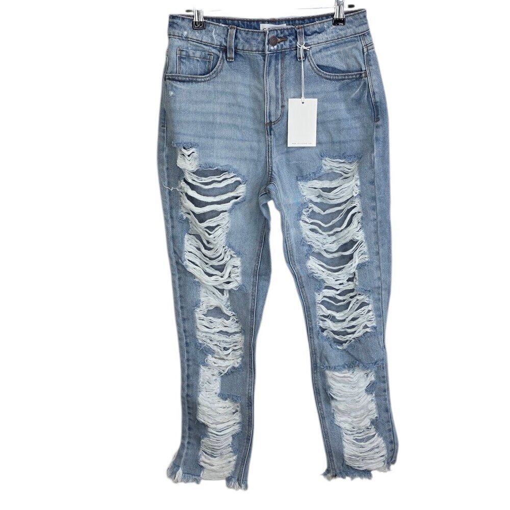 Fashion Nova Cello High Rise Straight Leg Distressed Jeans, Cotton, Size 3
